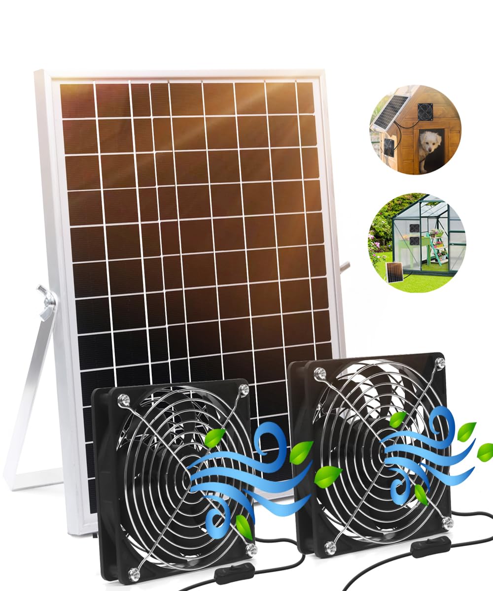 Aeecruny Solar Powered Fan Kit, Upgrade 15W Solar Panel Fan for Campervan, Greenhouse, Solar Exhaust Fan for Shed, Pet Houses