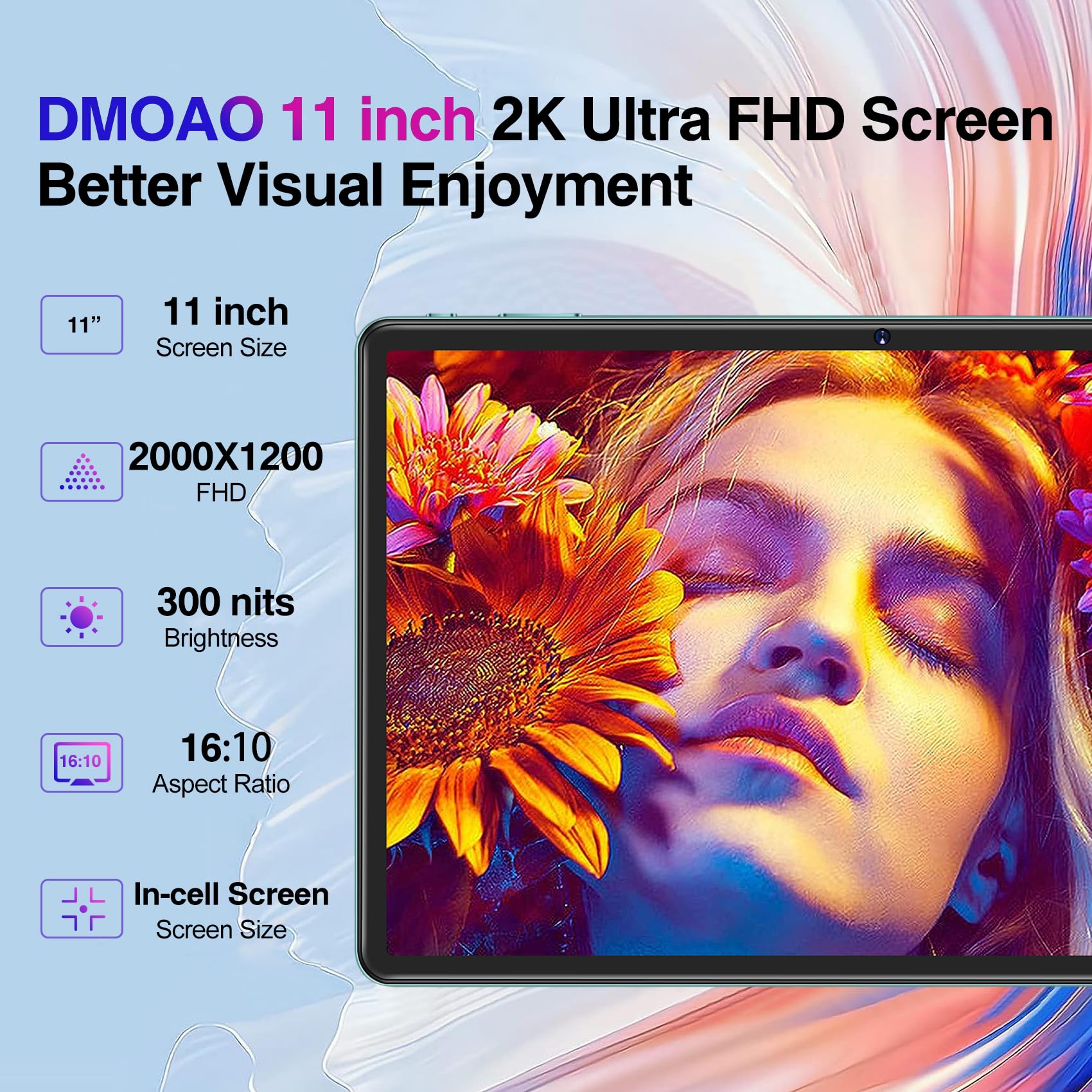 DMOAO Tablet 11 inch Android 13 Tablet 2023 Latest 16GB+256GB Tablets with 1TB Expand, 2000 * 1200 2K Display, 13MP Camera, 8600mAh, Quad Speakers, Split Screen (Gray with Advanced Keyboard, Mouse)