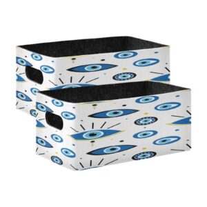 kigai turkish blue eye storage basket for shelves, foldable open storage bins with double handle, set of 2 rectangular felt storage organizer boxes for office desk home