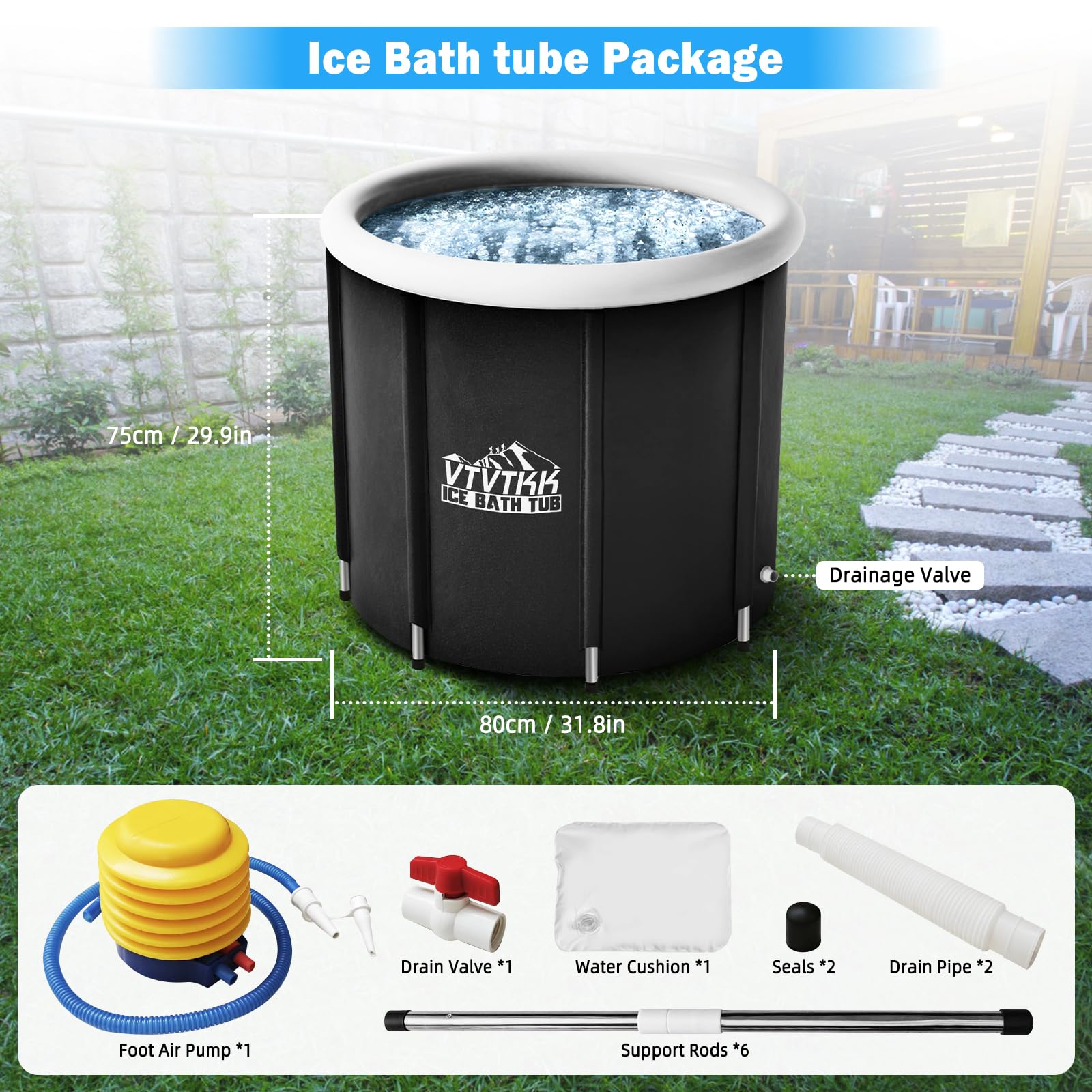 Cold Plunge Tub Outdoor,Large Ice Bath Tub for Athletes, VTVTKK Portable Ice Bath, Ice Tubs for Cold Plunge, Ice Cold Therapy Bath Outdoor, Ice Bath barrel for Adults