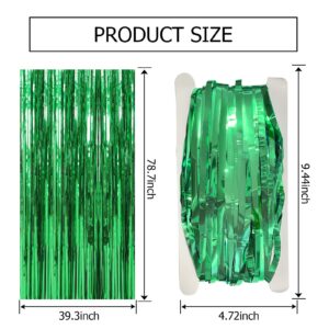 2 Pack Green Streamers Backdrop Jungle Party Decorations Foil Fringe Backdrop Curtains Photo Booth Backdrop for Birthday Dinosaur Animal St Patrick's Day Football Christmas Party Decorations