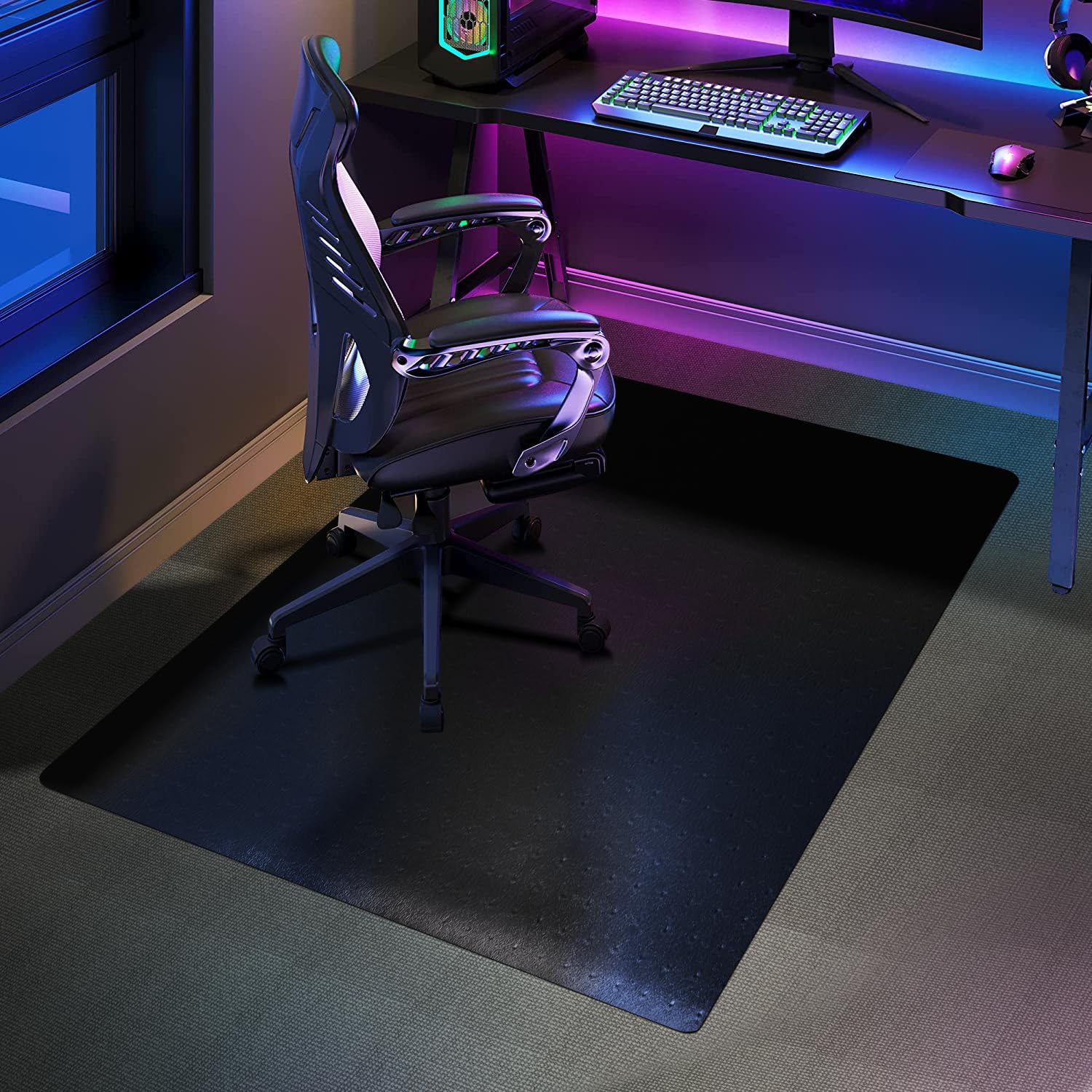 Chair Mat for Carpet, SALLOUS 48" x 36" Office Chair Mat for Carpeted Floors, Heavy Duty Chair Mat with Grips, Floor Protector Computer Desk Chair Mat for Home Office (Black, Rectangular)