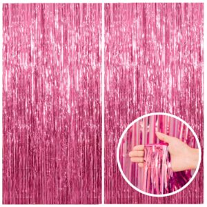 2 pack pink backdrop party decorations tinsel curtain party backdrop foil fringe birthday decorations photo booth streamer backdrop pink theme bachelorette graduation party decorations