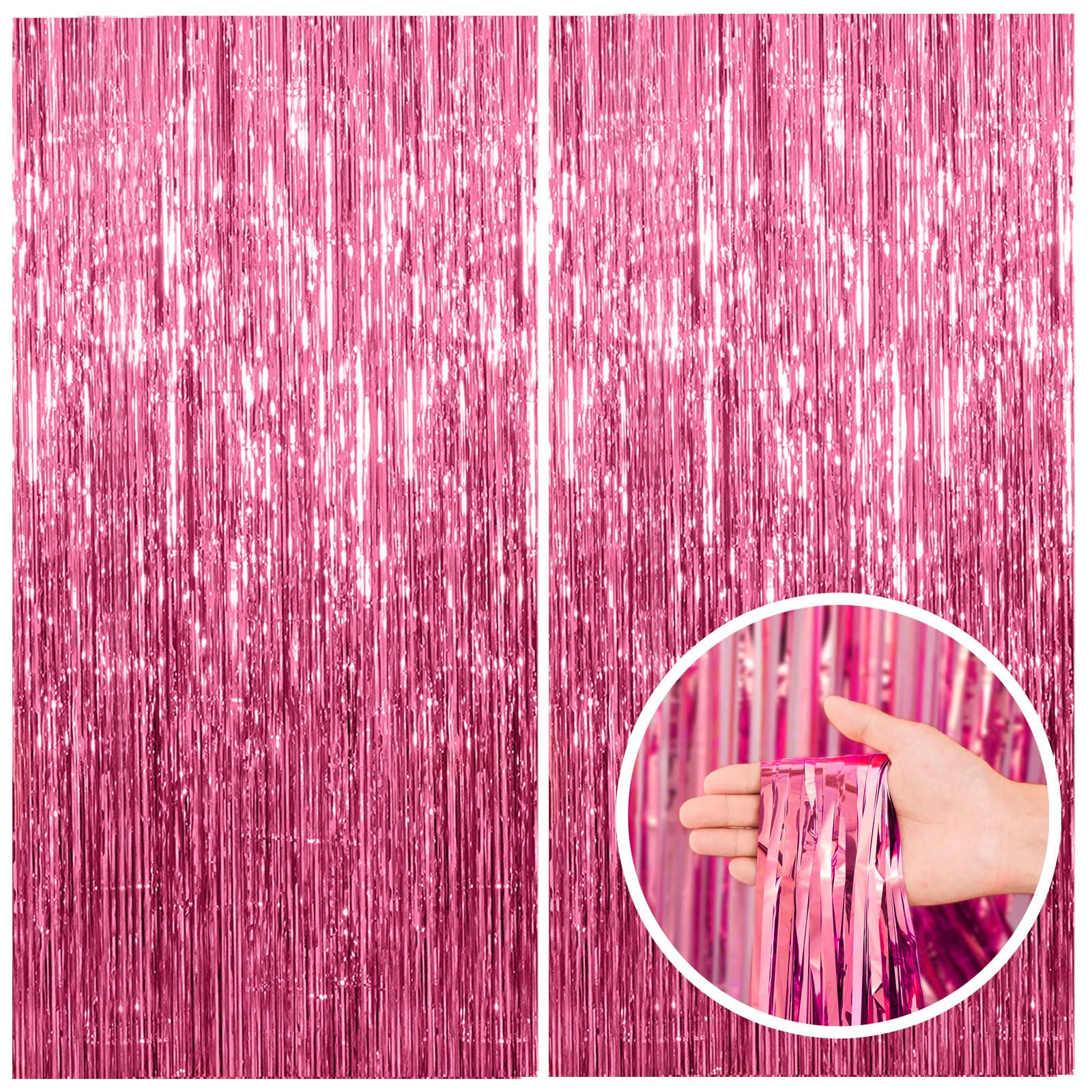 2 Pack Pink Backdrop Party Decorations Tinsel Curtain Party Backdrop Foil Fringe Birthday Decorations Photo Booth Streamer Backdrop Pink Theme Bachelorette Graduation Party Decorations