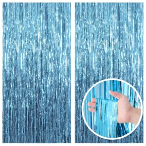 2 Pack Blue Backdrop Curtain Tinsel Streamers Ocean Themed Decor Birthday Party Decorations Foil Fringe Backdrop Graduation Baby Shower Bachelorette Winter Party Decorations Supplies