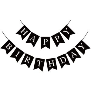 black happy birthday banner birthday sign for backdrop happy birthday decorations for men women black birthday party wall door bunting banner flag birthday tea party supplies