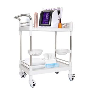 mobile utility cart with wheels professional medical trolley cart 220 lbs load plastic and stainless steel esthetician storage cart with basins and kegs for beauty salon hospital clinic home