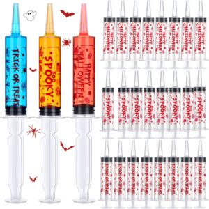 poen 48 pack jelly shot syringes with cap for halloween party 2oz 60ml reusable containers with lids plastic tubes boo spooky trick or treat happy halloween bloody handprint drink syringes for parties