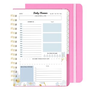 siltamu daily planner undated 6.1″ x 8.5″,to do list notebook with hourly schedule,meal planning and spiral appointment organizers for men and women with pocket and pen loop - pink