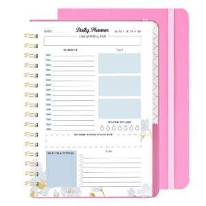 Siltamu Daily Planner Undated 6.1″ x 8.5″,To Do List Notebook with Hourly Schedule,Meal Planning and Spiral Appointment Organizers for Men and Women with Pocket and Pen Loop - Pink