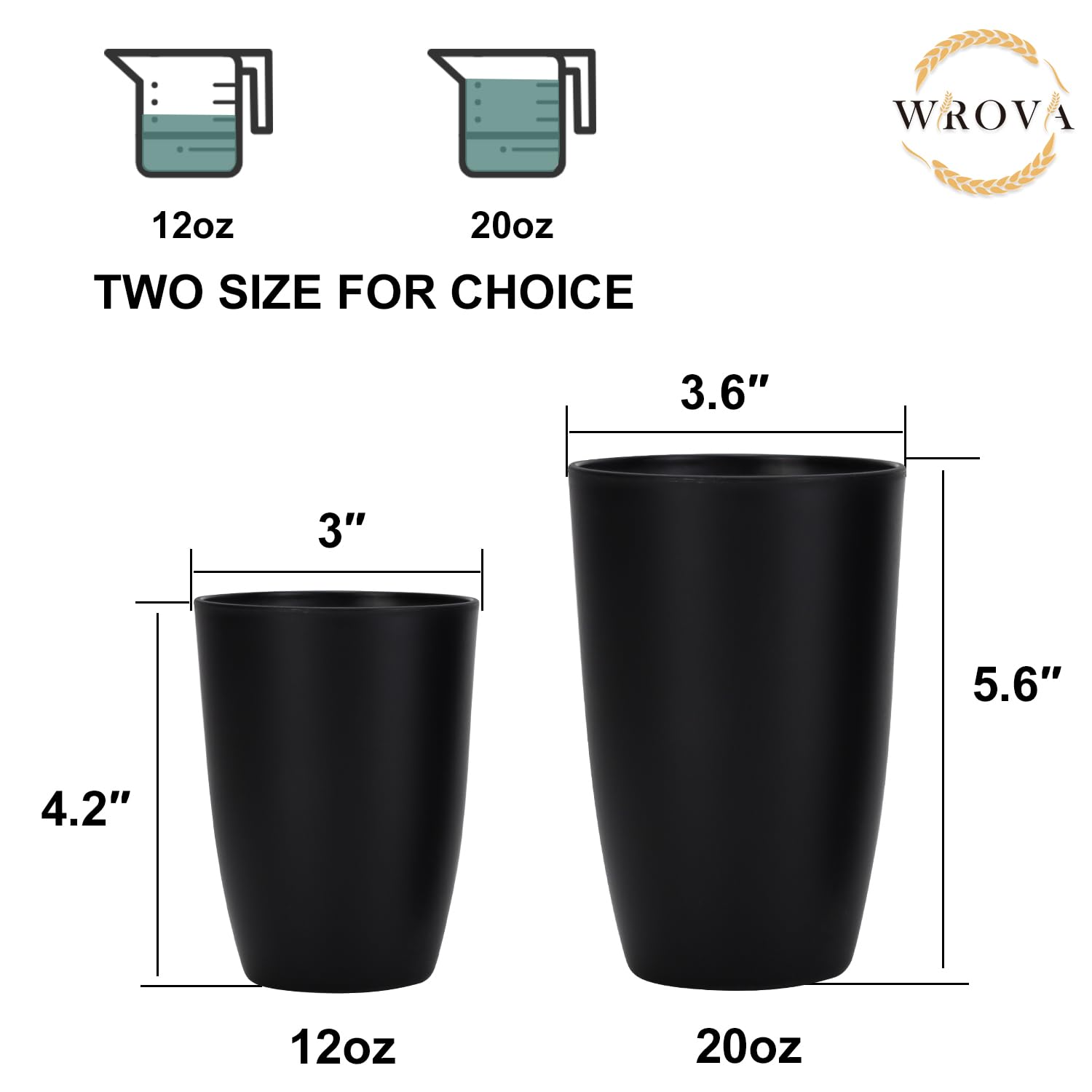 Wheat Straw Cups 8 PCS Good Alternative to Plastic Reusable Cups 12 oz Unbreakable Drinking Cup Reusable Dishwasher Safe Water Plastic Glasses Pure Black