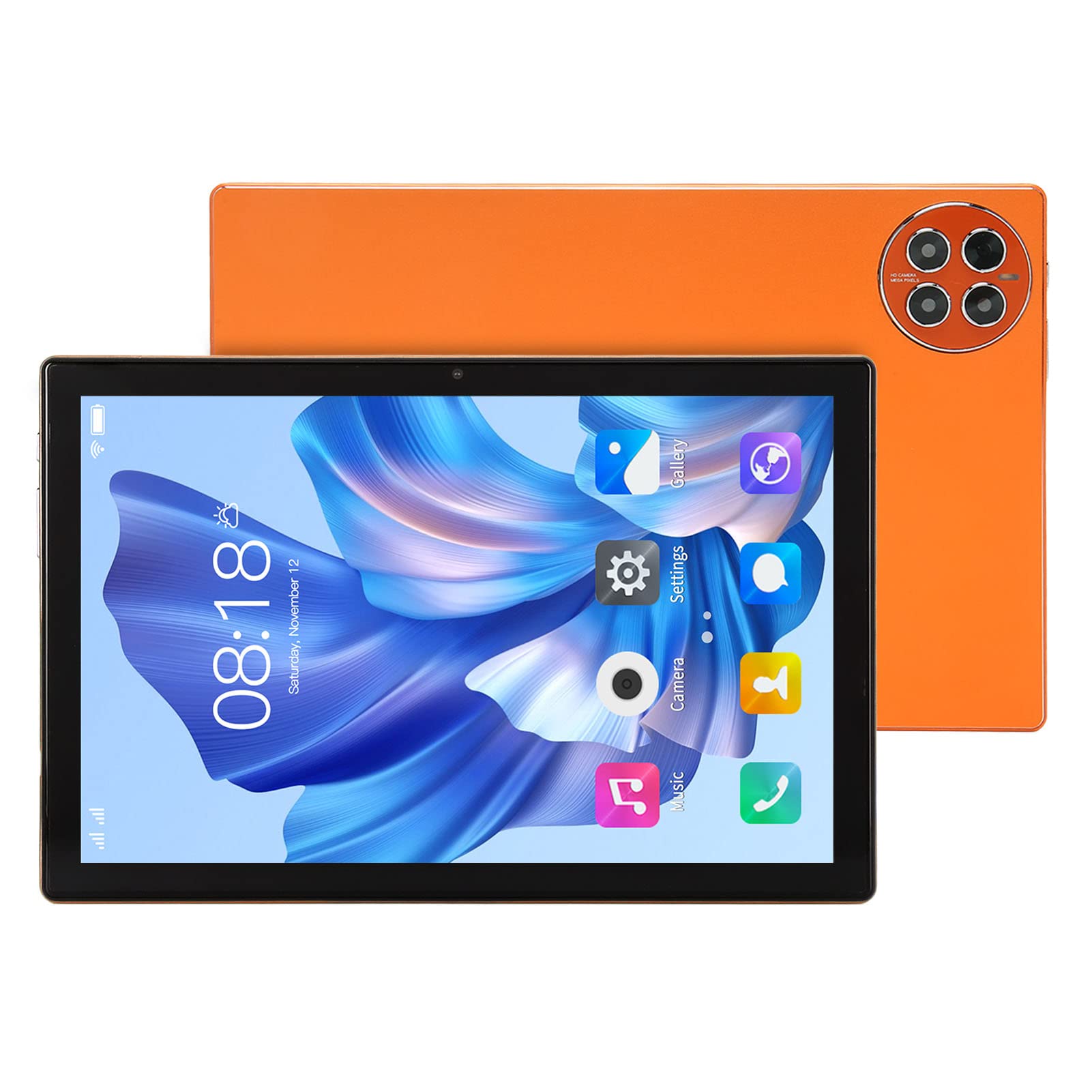 Airshi Smart Tablet, 10in Smart Tablet Octa Core CPU 12GB RAM 256GB ROM Dual Speakers US Plug 100-240V Portable for Office (Orange)