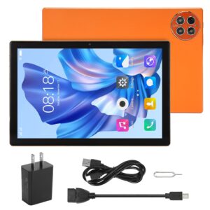 Airshi Smart Tablet, 10in Smart Tablet Octa Core CPU 12GB RAM 256GB ROM Dual Speakers US Plug 100-240V Portable for Office (Orange)