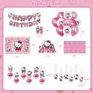 Kitty Birthday Party Supplies, Cute Kitty Party Favor Pink Party Decorations includes Happy Birthday Banner, Balloons, Backdrop, Cake Topper, Tablecloth, Hanging Swirl