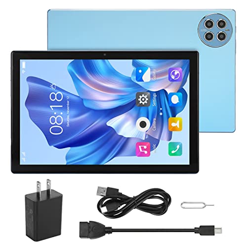 Airshi Smart Tablet, 10in Smart Tablet Octa Core CPU 12GB RAM 256GB ROM Dual Speakers US Plug 100-240V Portable for Office (Blue)