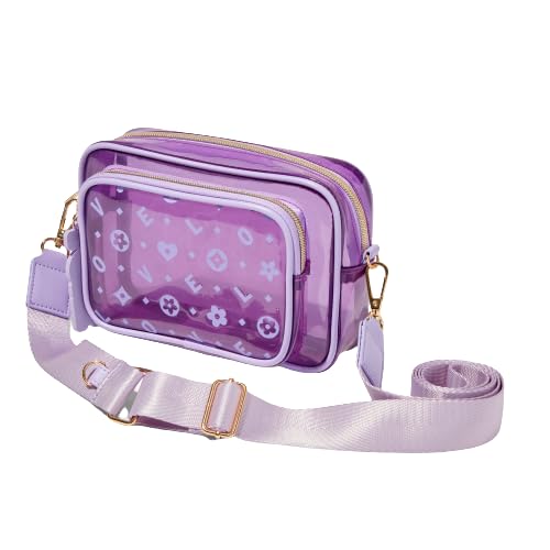 Claire's Accessories Purple Status LOVE Icon Bag – Transparent Camera-Style Crossbody - Purse with Adjustable Strap – Ideal Small Purse for Travelling – Cute One Size Girls Crossbody