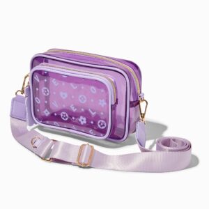 Claire's Accessories Purple Status LOVE Icon Bag – Transparent Camera-Style Crossbody - Purse with Adjustable Strap – Ideal Small Purse for Travelling – Cute One Size Girls Crossbody