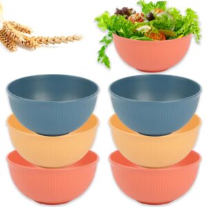 yuzi 6packs wheat straw bowls set - 24 oz unbreakable plastic cereal bowls, microwave and dishwasher tableware bowl soup bowls for kitchen serving oatmeal, pasta, salad, dessert(3 color)