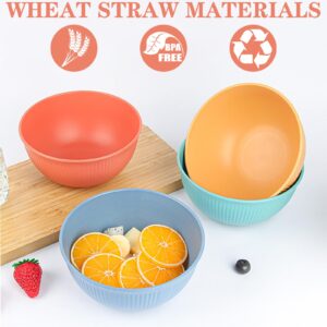 YUZI 6Packs Wheat Straw Bowls Set - 24 OZ Unbreakable Plastic Cereal Bowls, Microwave and Dishwasher Tableware Bowl Soup Bowls for Kitchen Serving Oatmeal, Pasta, Salad, Dessert(3 Color)