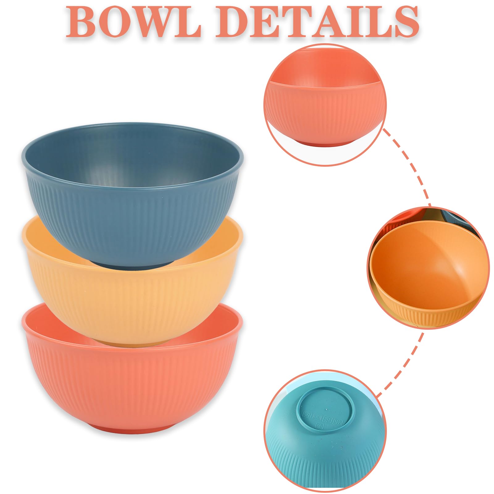 YUZI 6Packs Wheat Straw Bowls Set - 24 OZ Unbreakable Plastic Cereal Bowls, Microwave and Dishwasher Tableware Bowl Soup Bowls for Kitchen Serving Oatmeal, Pasta, Salad, Dessert(3 Color)