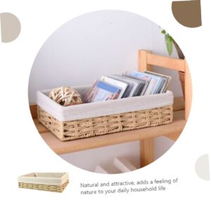 Abaodam Storage Basket Bread Serving Basket Rattan Rectangular Wicker Basket Vanity Organizer Tray Woven Serving Basket Sundries Storage Organizer Rectangle Toilet Paper Cloth