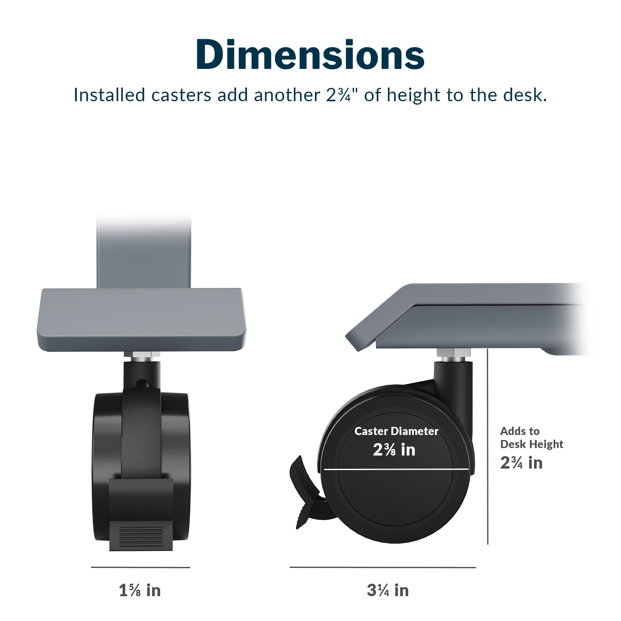 Vari Caster Wheels for Electric Standind Desk, Easy Installation and 360-Degree Movement (Set of 4)