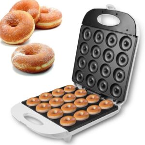 VIKNEY Mini Donut Maker,Easy and Fun Homemade Mini Donuts, Perfect for Snacking and Entertaining,Compact and Portable Design, Dual-Sided Heating, Non-Stick Coating - Makes 16 Donuts at a Time, White