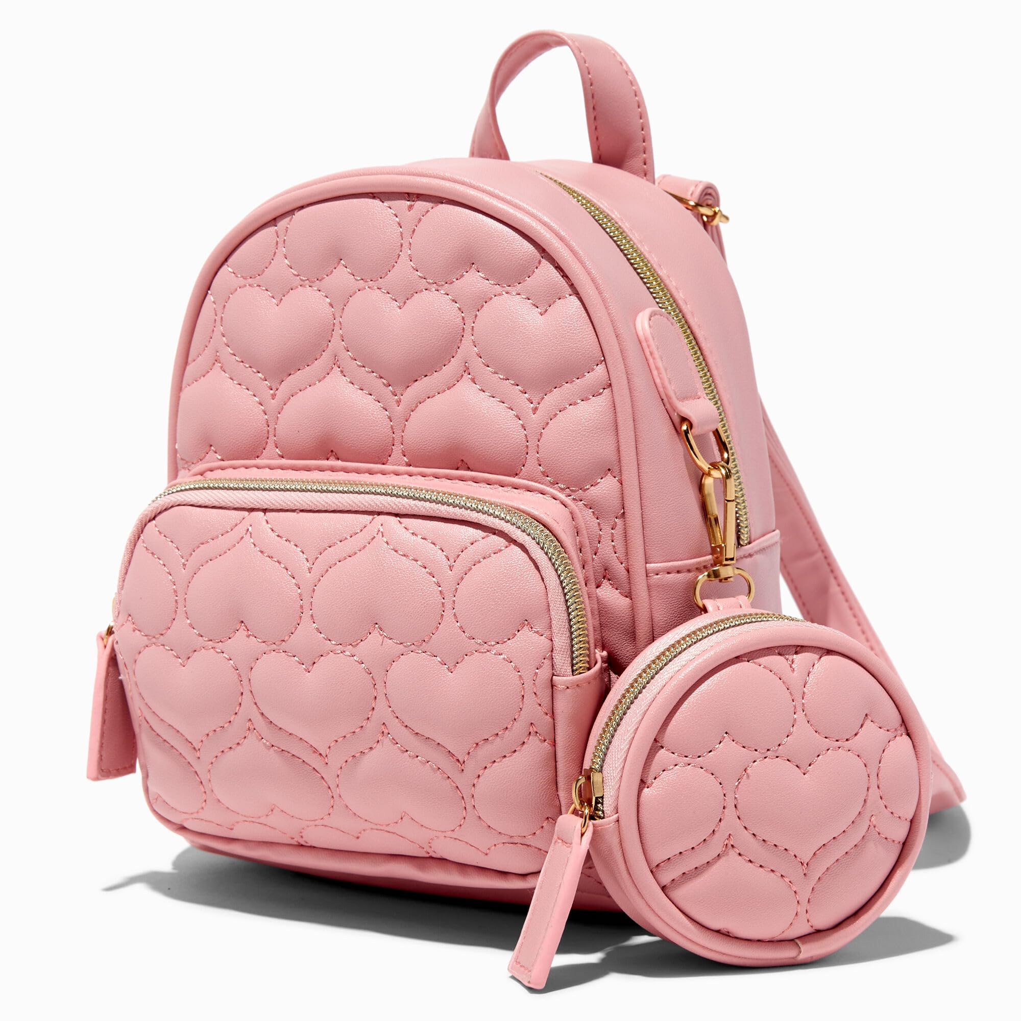 Claire's Pink Mini Quilted Backpack with Matching Coin Purse – Cute One Size Girls Backpack Book Bag - Great For Sports, Traveling, and Hiking