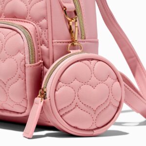 Claire's Pink Mini Quilted Backpack with Matching Coin Purse – Cute One Size Girls Backpack Book Bag - Great For Sports, Traveling, and Hiking