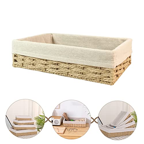 NOLITOY Storage Basket Rectangular Wicker Basket Bread Serving Basket Vanity Organizer Tray Makeup Organzier Rattan Sundries Basket Sundries Storage Organizer Paper Cosmetic Storage Box