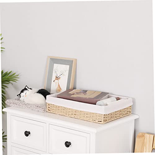 NOLITOY Storage Basket Rectangular Wicker Basket Bread Serving Basket Vanity Organizer Tray Makeup Organzier Rattan Sundries Basket Sundries Storage Organizer Paper Cosmetic Storage Box