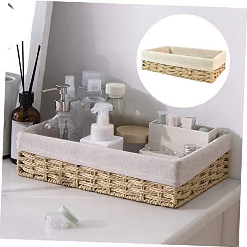 NOLITOY Storage Basket Rectangular Wicker Basket Bread Serving Basket Vanity Organizer Tray Makeup Organzier Rattan Sundries Basket Sundries Storage Organizer Paper Cosmetic Storage Box