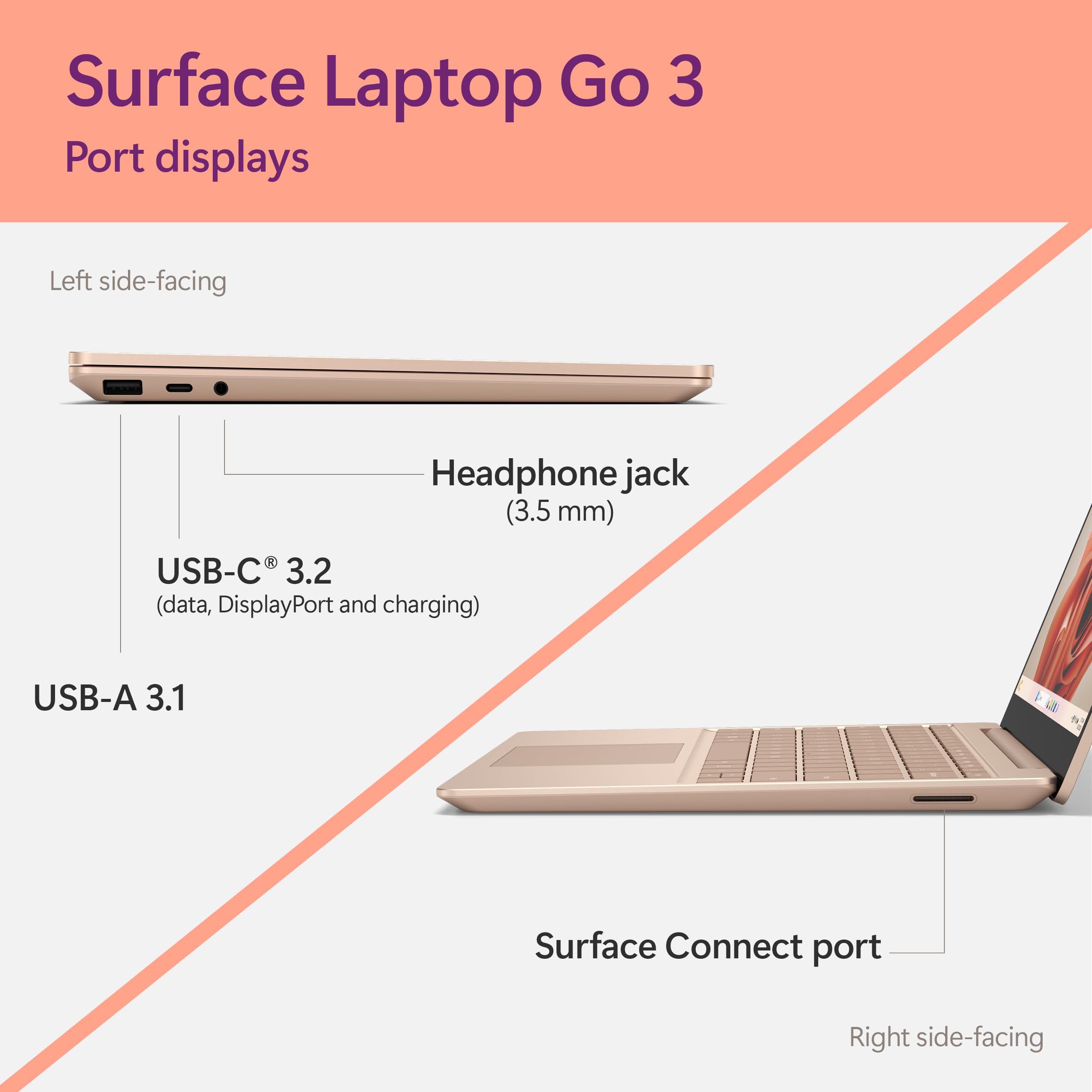 Microsoft Surface Laptop Go 3 (2023) - 12.4" Touchscreen, Thin & Lightweight, Intel Core i5, 8GB RAM, 256GB SSD SSD, with Windows 11, Sandstone Color Copilot