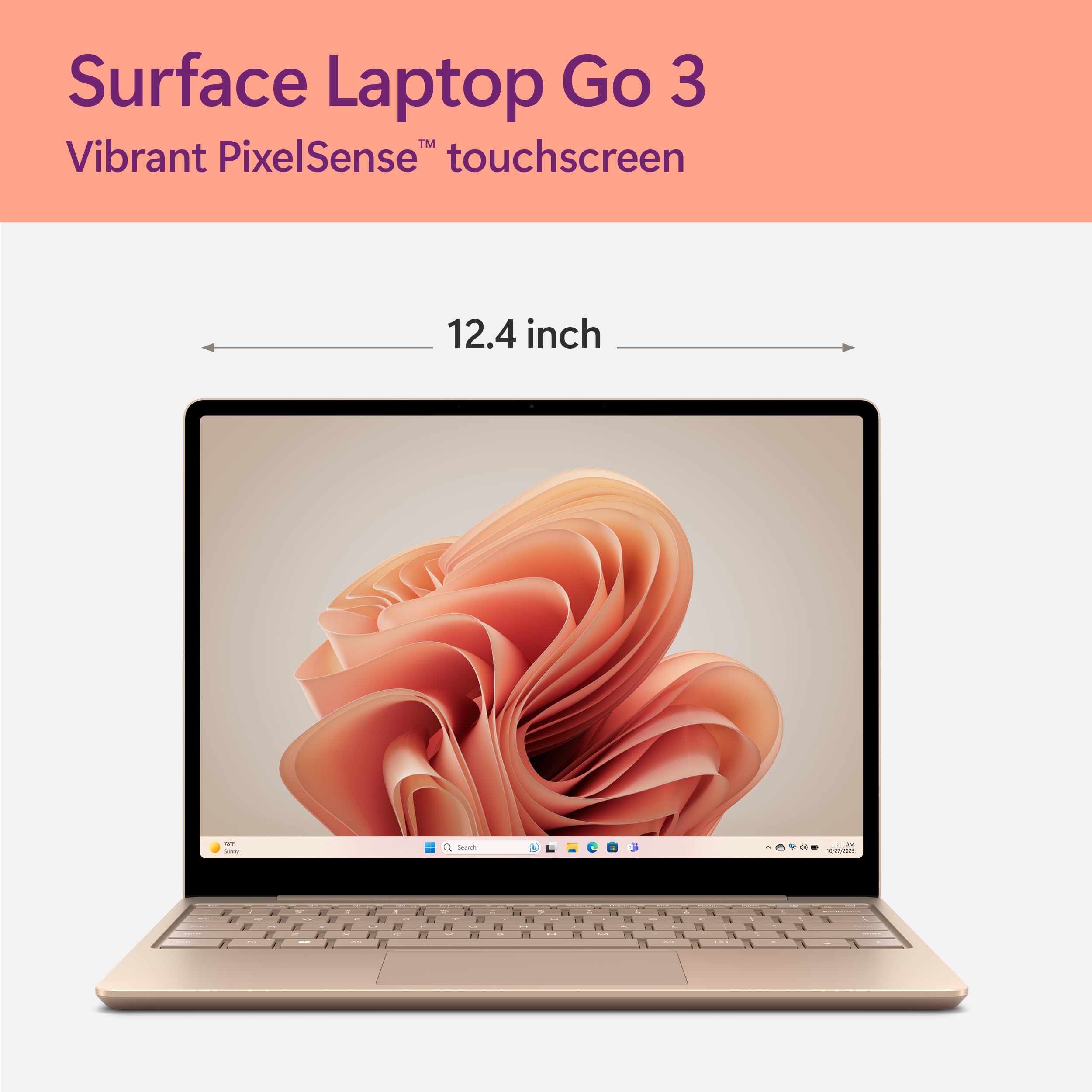 Microsoft Surface Laptop Go 3 (2023) - 12.4" Touchscreen, Thin & Lightweight, Intel Core i5, 8GB RAM, 256GB SSD SSD, with Windows 11, Sandstone Color Copilot