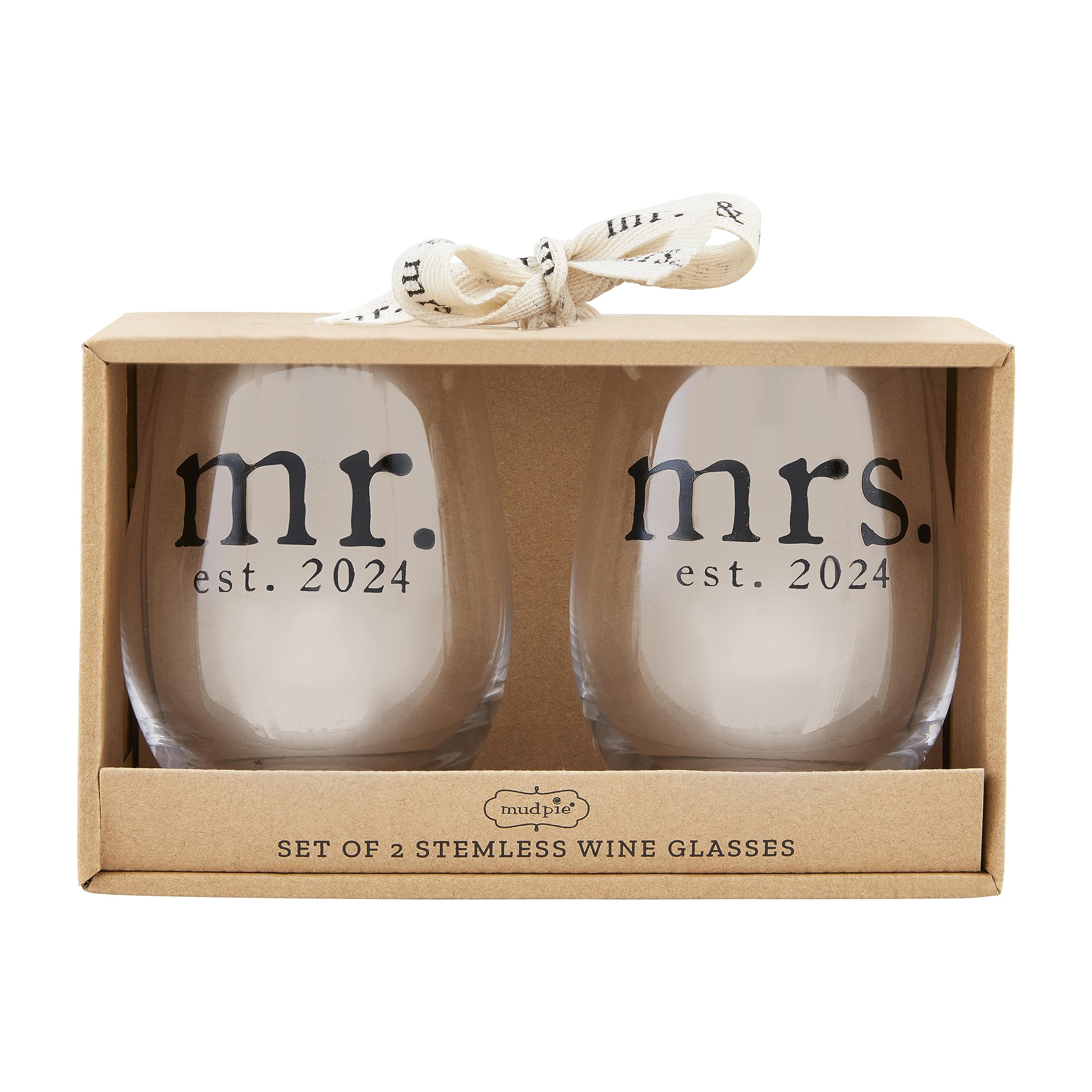 Mud Pie Mr Mrs Wine Glass Set; 16 Oz