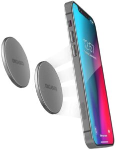encased magnetic mount-anywhere iphone disks (2 pack) designed for magsafe, stick on phone holder - great for car, home, office, rv and more (adhesive backed / 0.15" ultra slim design)