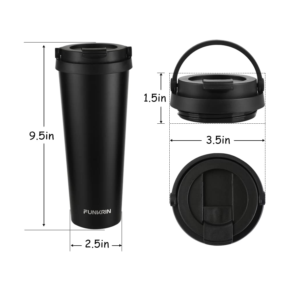 Funkrin Insulated Coffee Mug with Ceramic Coating, 22oz Iced Coffee Tumbler Cup with Flip Lid and Handle, Double Wall Vacuum Leak-Proof Thermos Mug for Travel Office School Party Camping