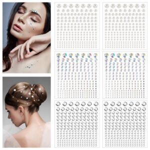 15 sheets 3195 pcs self adhesive rhinestones pearls, 6 sizes face gems jewels pearl stickers stick on hair gems for halloween decoration makeup crafts