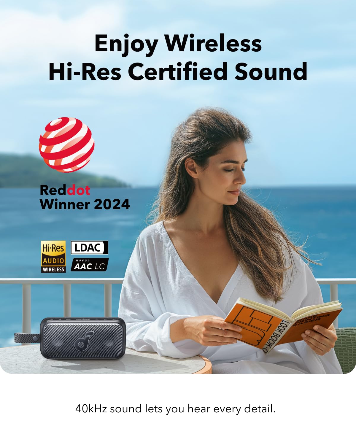 Soundcore Motion 300 Wireless Hi-Res Portable Speaker with BassUp, Bluetooth with SmartTune Technology, 30W Stereo Sound, 13H Playback, and IPX7 Waterproof, for Backyard, Camping, and Hiking