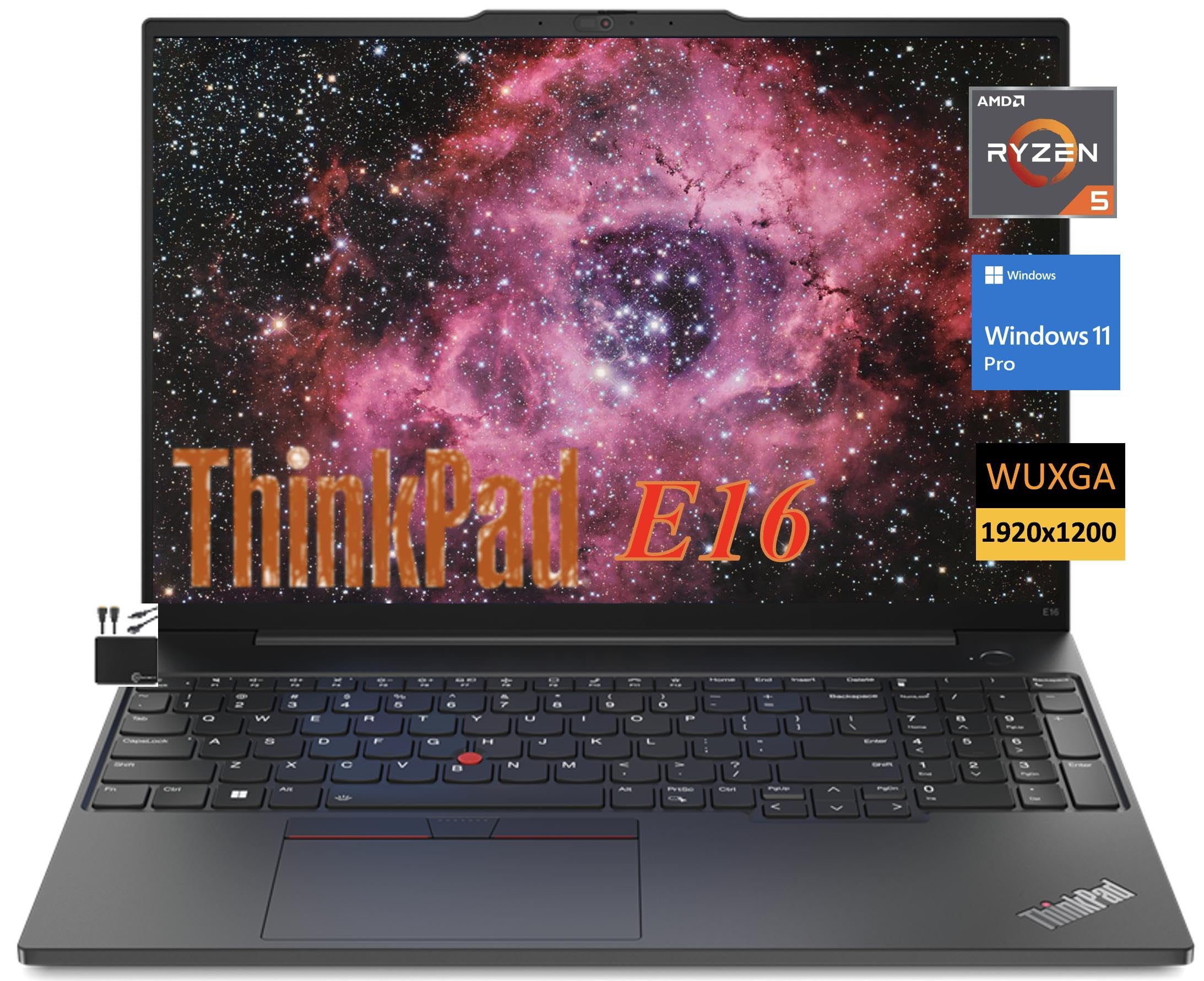 Lenovo 2023 Newest ThinkPad E16 Gen 1 Business,16/inch WUXGA IPS Display 300 nits,Hex-Core AMD Ryzen 5 7530U(Up to4.5GHz),16GB RAM,256GB NVMe SSD,Webcam,WiFi,Win 11 Pro,w/MarxsolCables Graphite Black