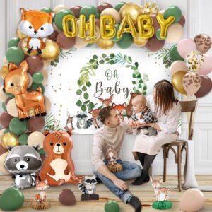 Woodland Baby Shower Decorations Woodland Animals Decoration Forest Animal Neutral Gender Reveal Party Supplies Balloons Backdrop Cake Topper Tablecloth, 84 Pcs Woodland Themed Birthday Party Decor