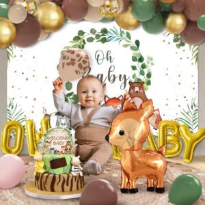 Woodland Baby Shower Decorations Woodland Animals Decoration Forest Animal Neutral Gender Reveal Party Supplies Balloons Backdrop Cake Topper Tablecloth, 84 Pcs Woodland Themed Birthday Party Decor