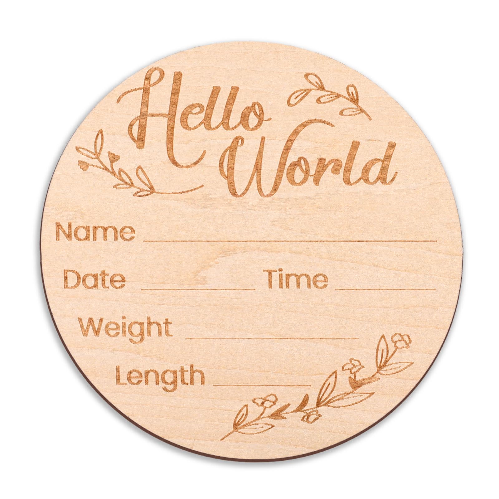 Wooden Baby Name Announcement Sign, 6inch Diameter Hello World Newborn Sign Birth Announcement Sign New Baby Sign for Hospital Nursery New Parents Baby Shower