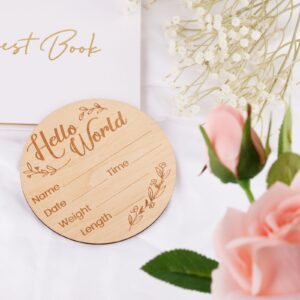 Wooden Baby Name Announcement Sign, 6inch Diameter Hello World Newborn Sign Birth Announcement Sign New Baby Sign for Hospital Nursery New Parents Baby Shower