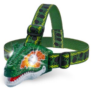 Ausemku Dinosaur Headlamp for Kids - Velociraptor LED Headlighs Kids Camping Gear, Dinosaur Toy Head Lamp Flashlight for Boys Girls, Ideal Gift for Birthday, Christmas, Halloween, New Year