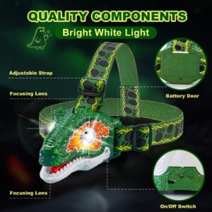 Ausemku Dinosaur Headlamp for Kids - Velociraptor LED Headlighs Kids Camping Gear, Dinosaur Toy Head Lamp Flashlight for Boys Girls, Ideal Gift for Birthday, Christmas, Halloween, New Year