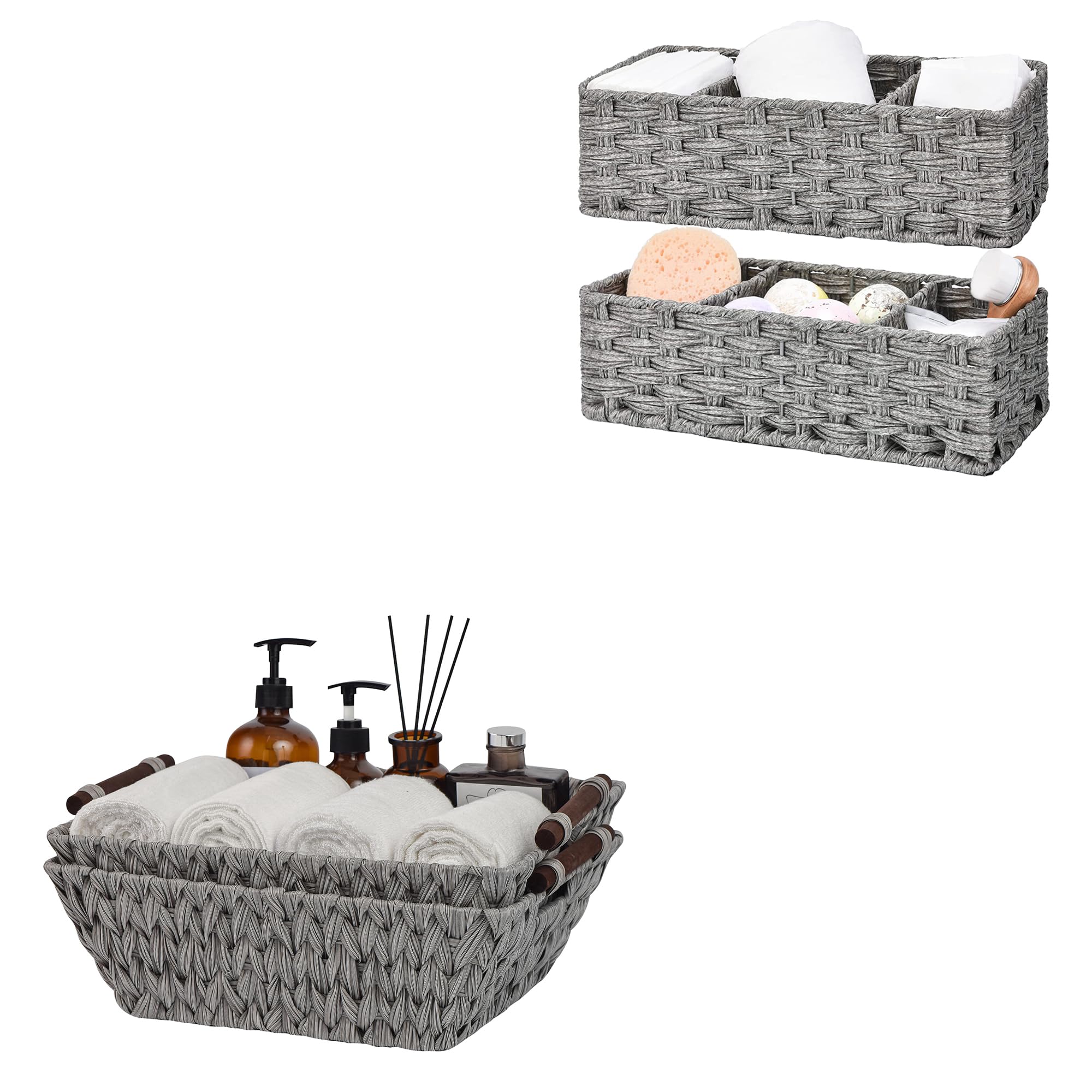 GRANNY SAYS Bundle of 2-Pack Wicker Baskets with Handles & 2-Pack Wicker Baskets for Shelves