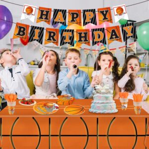 178 Pcs Basketball Theme Birthday Party Decorations Basketball Party Supplies Set Include Plates, Napkin, Cup, Fork, Knives, Spoon, Tablecloth, Banner for Kids and Adults, Serves 24 Guests