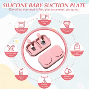 Uiifan 2 Pack Baby Suction Plate Set Silicone Suction Plate Baby with Lid Divided Suction Bowls for Baby Portable Toddler Utensils Compact for Self Feeding Baby Travel Essential (Gray, Pink)