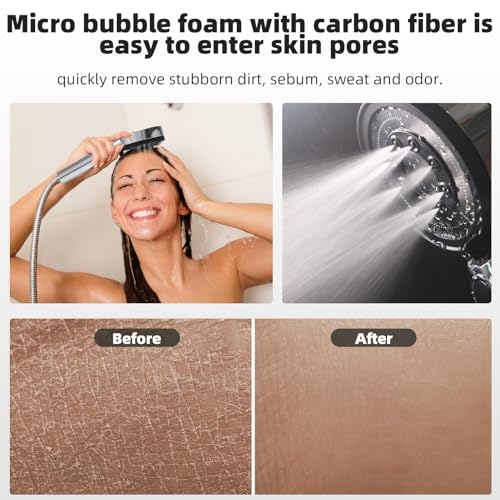 Pure Take Carbon Filters High Pressure Shower Head Handheld, Remove Chlorine, Chloramine, Fluoride,Heavy Metals, Toxic Chemicals Reduces Dry Itchy Skin.5 Spray Mode for Hard Water with Hose Bracket